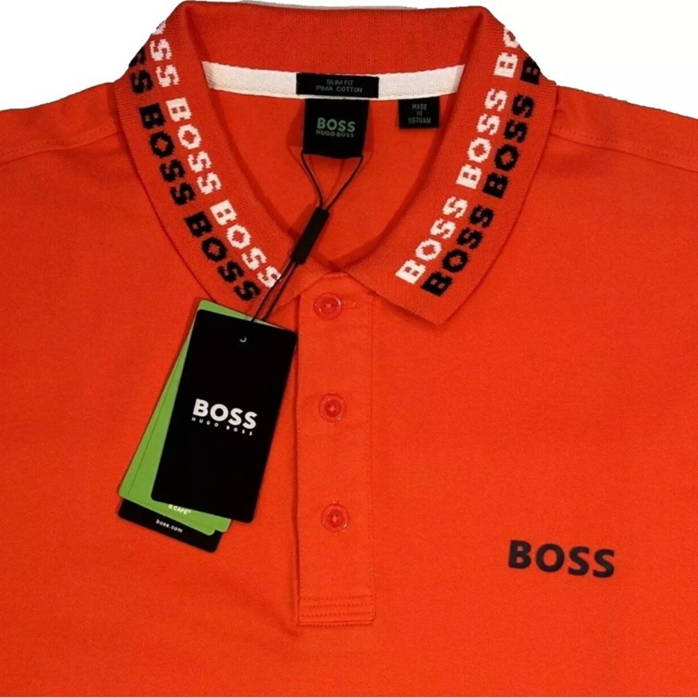 NEW HUGO BOSS POLO SHIRT XL SLIM FIT 3 BUTTON PIMA COTTON ORANGE